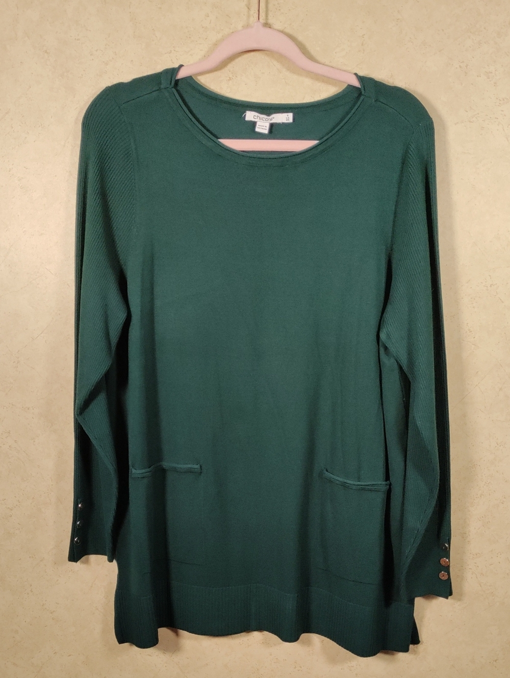 I129 Chico's Teal Green Crewneck Tunic Sweater XXL